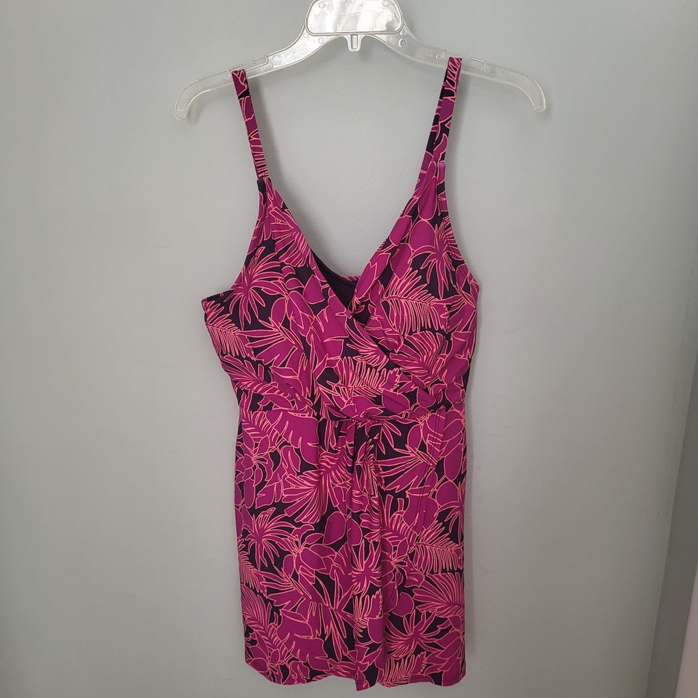 Land's End Women Swimdress Adjustable Straps Padded Purple Blue Floral Large